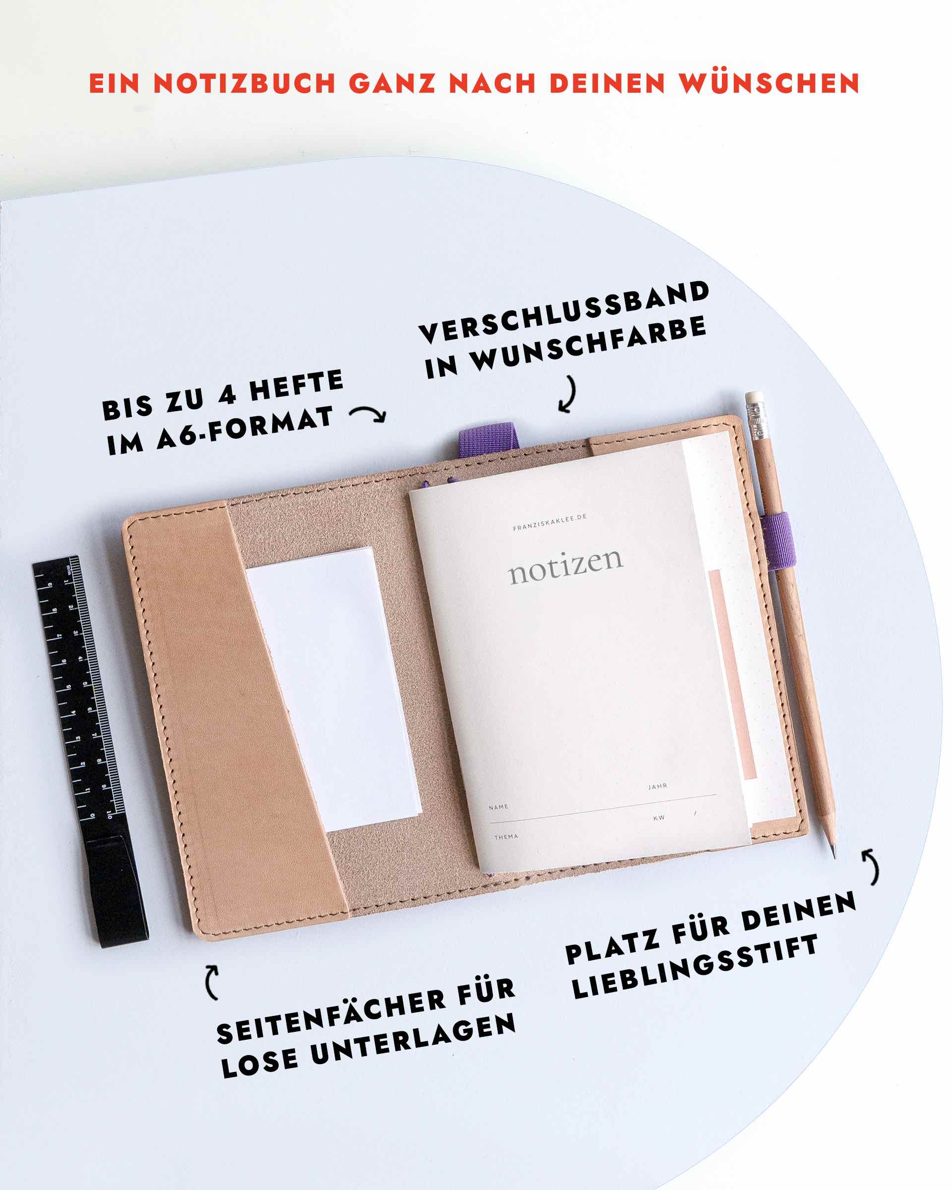 Leder Journal NOA A6 | Personalisierbares Notizbuch mit Seitenfächern