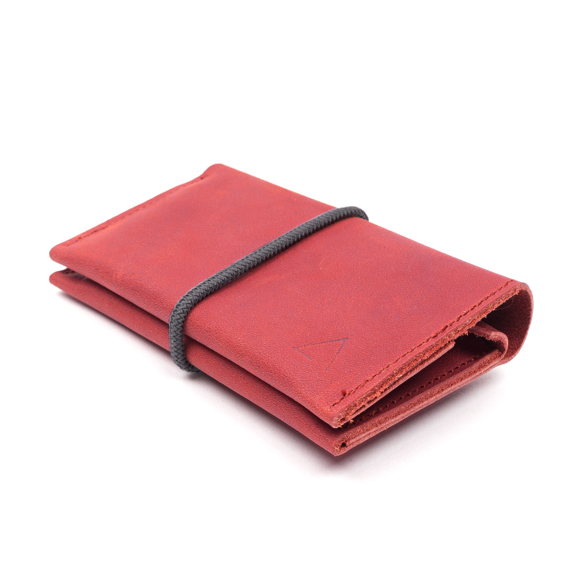 Portemonnaie OLI MIDI aus nachhaltigem Naturleder in Rot mit grauem Verschlussband