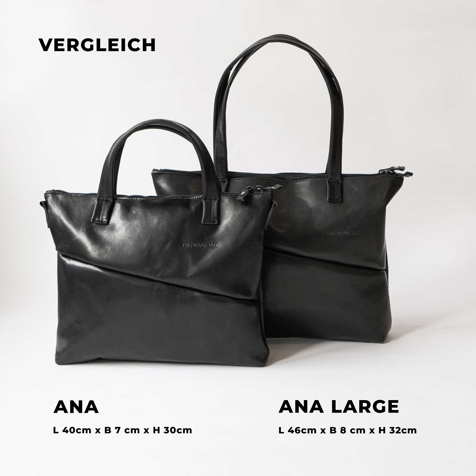Unser Taschenmodell ANA gibt es in zwei Größen.